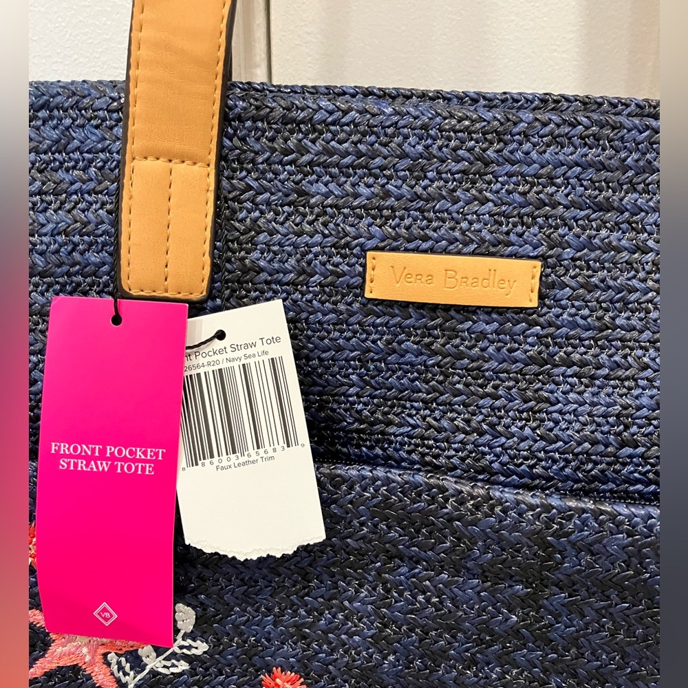 NWT Vera Bradley Front Pocket Straw Tote bag - Picture 2 of 9